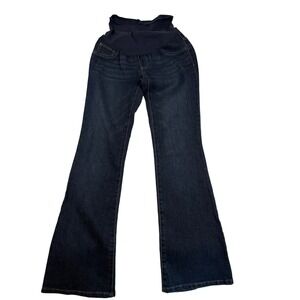 Indigo Blue Maternity Flare Jeans Dark Wash Full Belly Panel Stretch Small